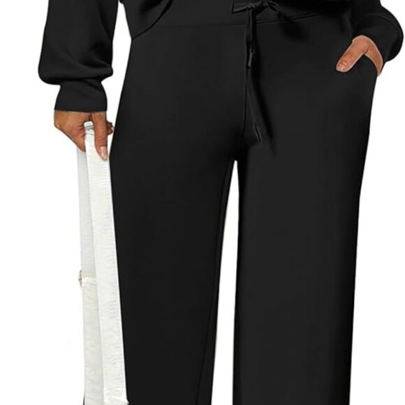 Cozy Women's Casual Tracksuit Set - Half Zip Sweater & Flowy Palazzo Pants